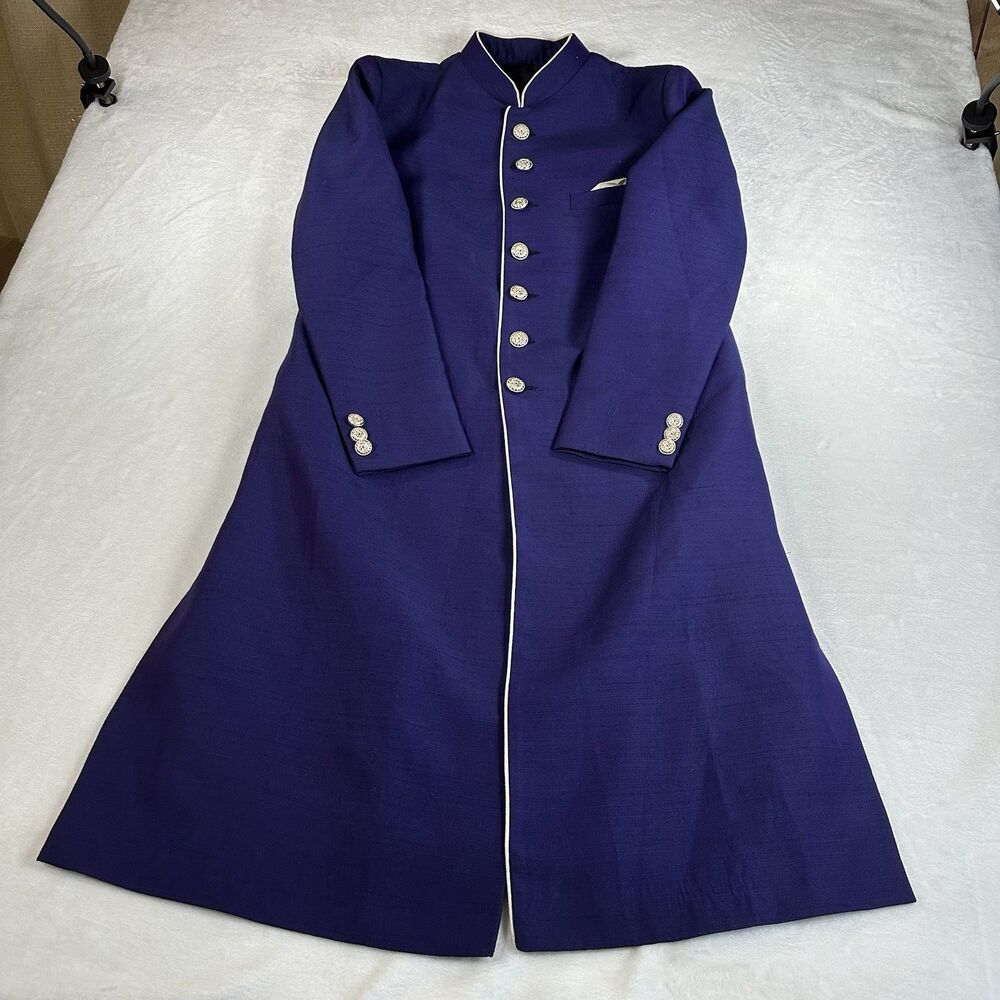 Mens Purple Sherwani Indo Western Wedding Coat Long Formal Jacket Negru Collar